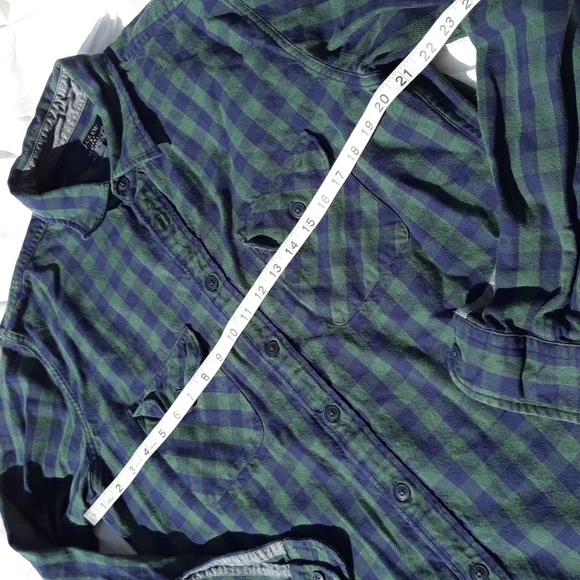 J. Crew Factory Lg Heavyweight Flannel Plaid Green Navy Long Sleeve Button Shirt - Picture 5 of 13